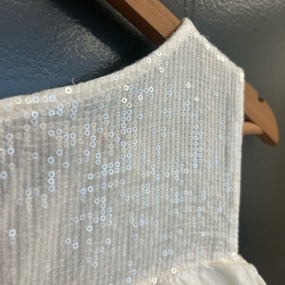 Via Signora S excellent/new condition linen Ruffled Bib Collar sparkle top/boto - Picture 9 of 13